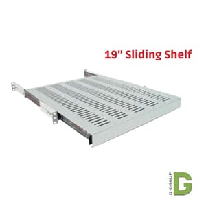 19" Uttrekkbar Hylle for Gulvsk. Dybde 600mm Lys grå